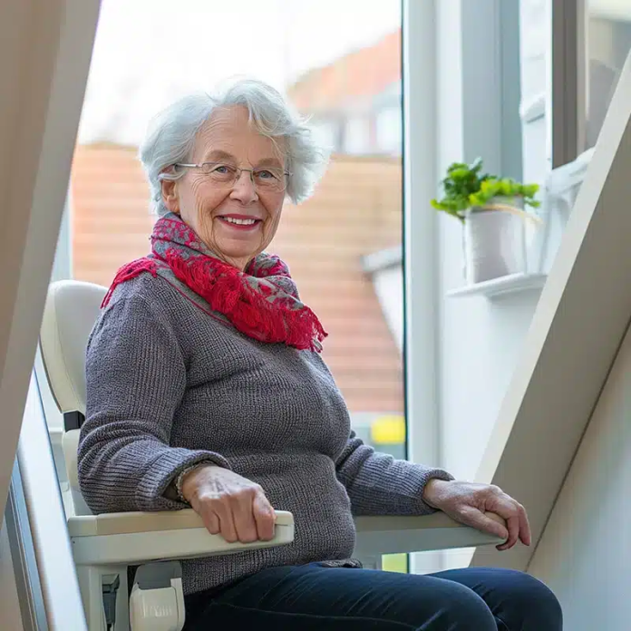 une dame âgée sur un monte escaliers